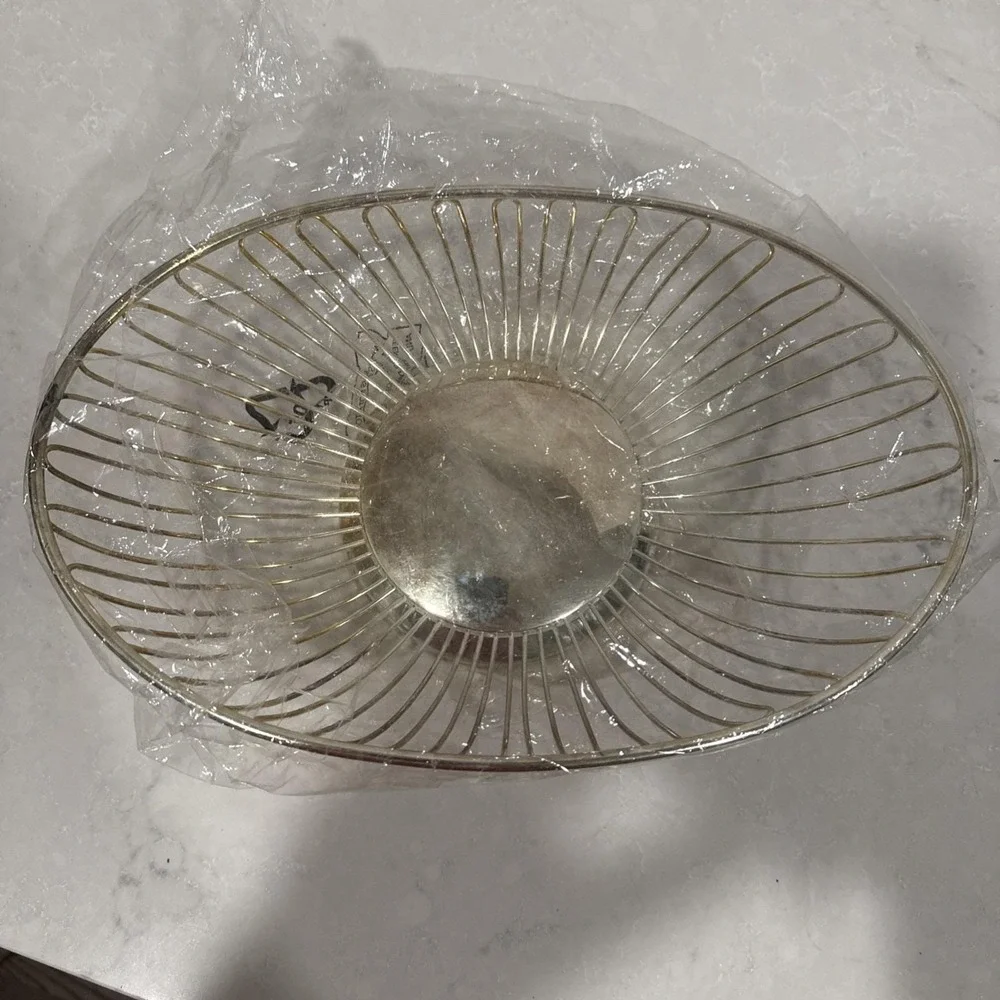 VTG Am Rodger's Silver Plates Metal  Wire Fruit Bowl  Oval Basket Mid Century